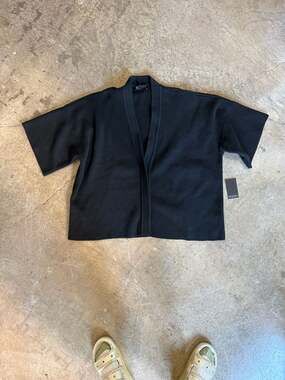 ELOQUII Black Ribbed Open-Front Short Sleeve Kimono Cardigan Size 18/20